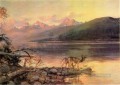 マクドナルド湖の鹿の風景西部アメリカ人チャールズ・マリオン・ラッセル